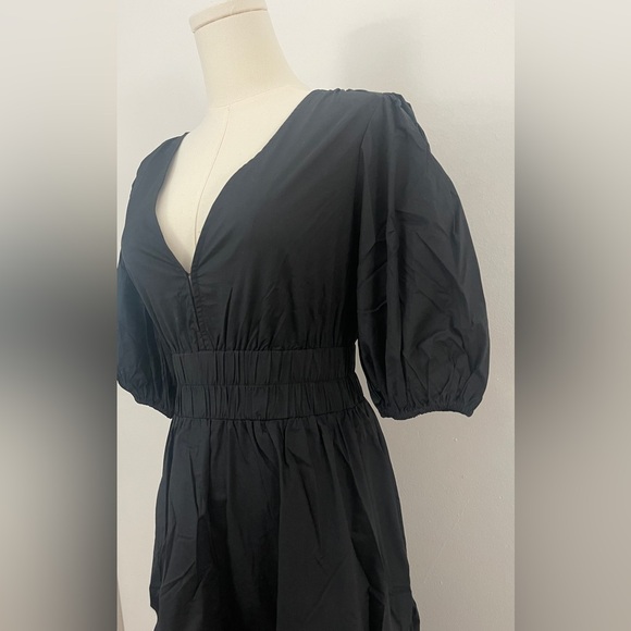 Rachel Parcell Puff Sleeve V-neck Poplin Midi Dress | Black Size Small - Picture 10 of 13